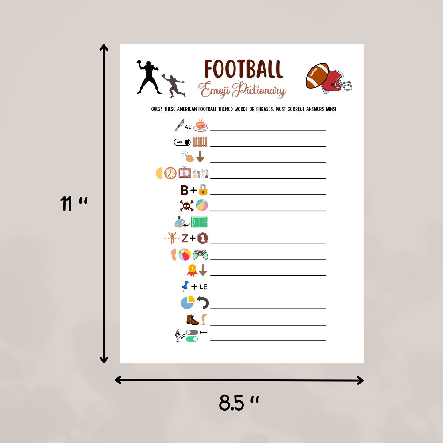 Football Emoji Pictionary Game Printable, Football Party Game, Office Party Game, Activity For Kids and Adults, Classroom Games