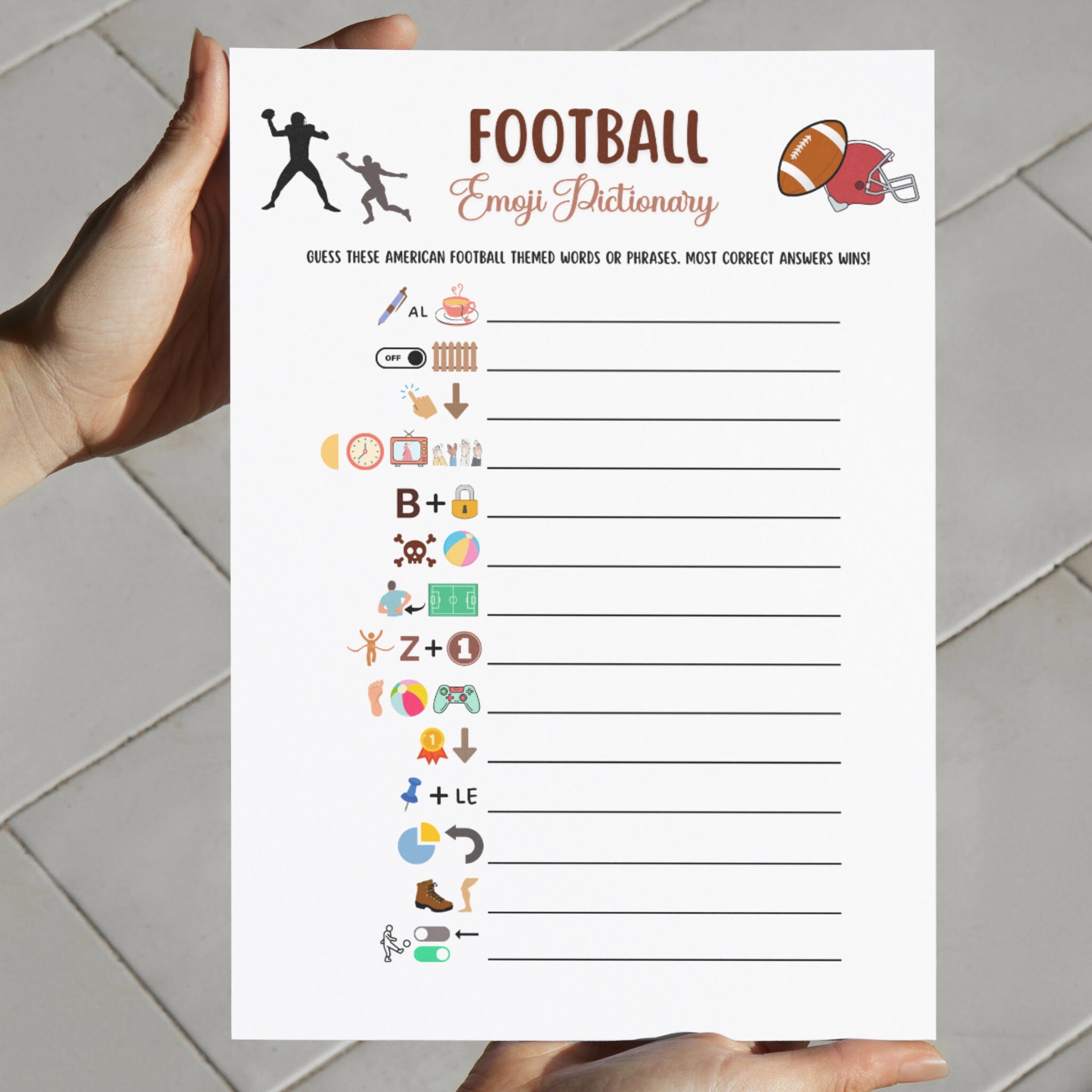 Football Emoji Pictionary Game Printable Activity For Kids & Adults ...