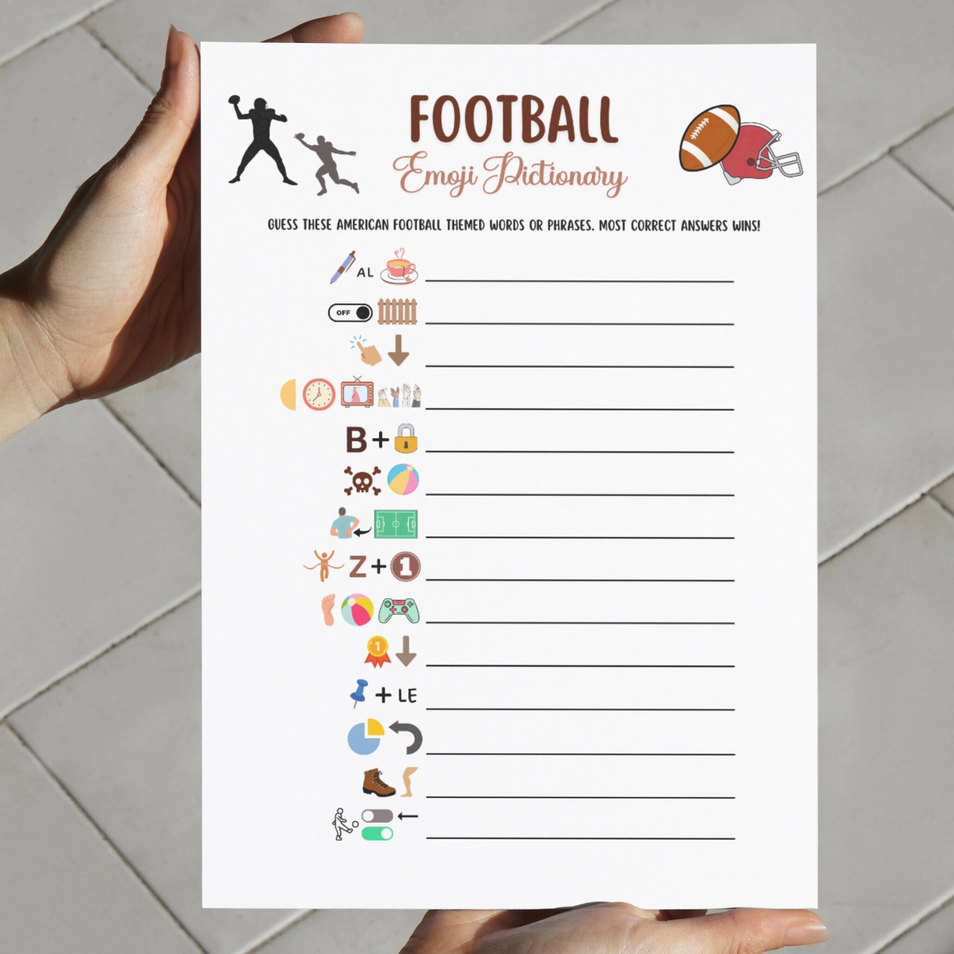 Football Emoji Pictionary Game Printable, Football Party Game, Office Party Game, Activity For Kids and Adults, Classroom Games