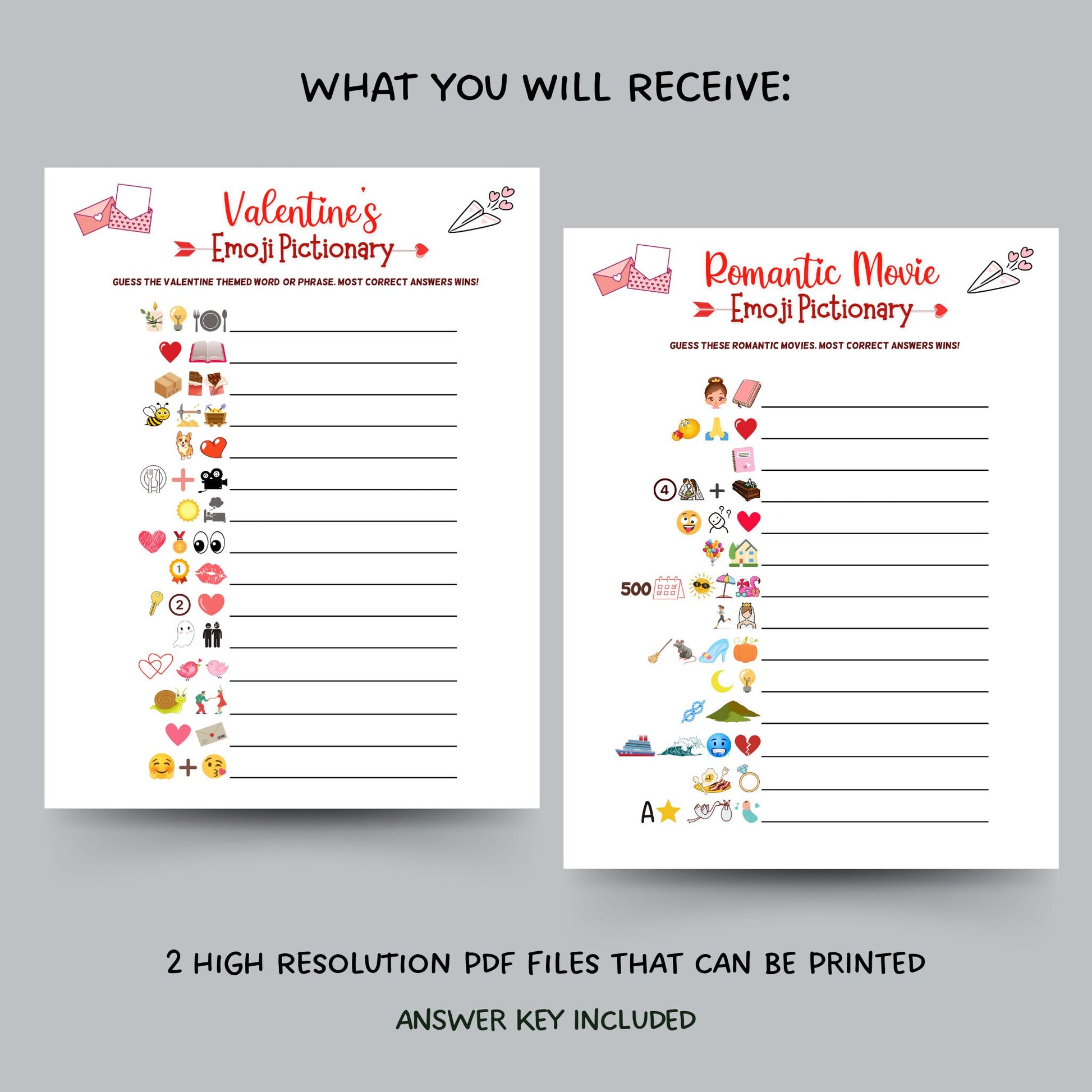 Valentine's Day Emoji Pictionary Game Bundle Printable, Fun Romantic Movie Emoji Game for Adults & Kids, Party Game, Galentines Day Activity