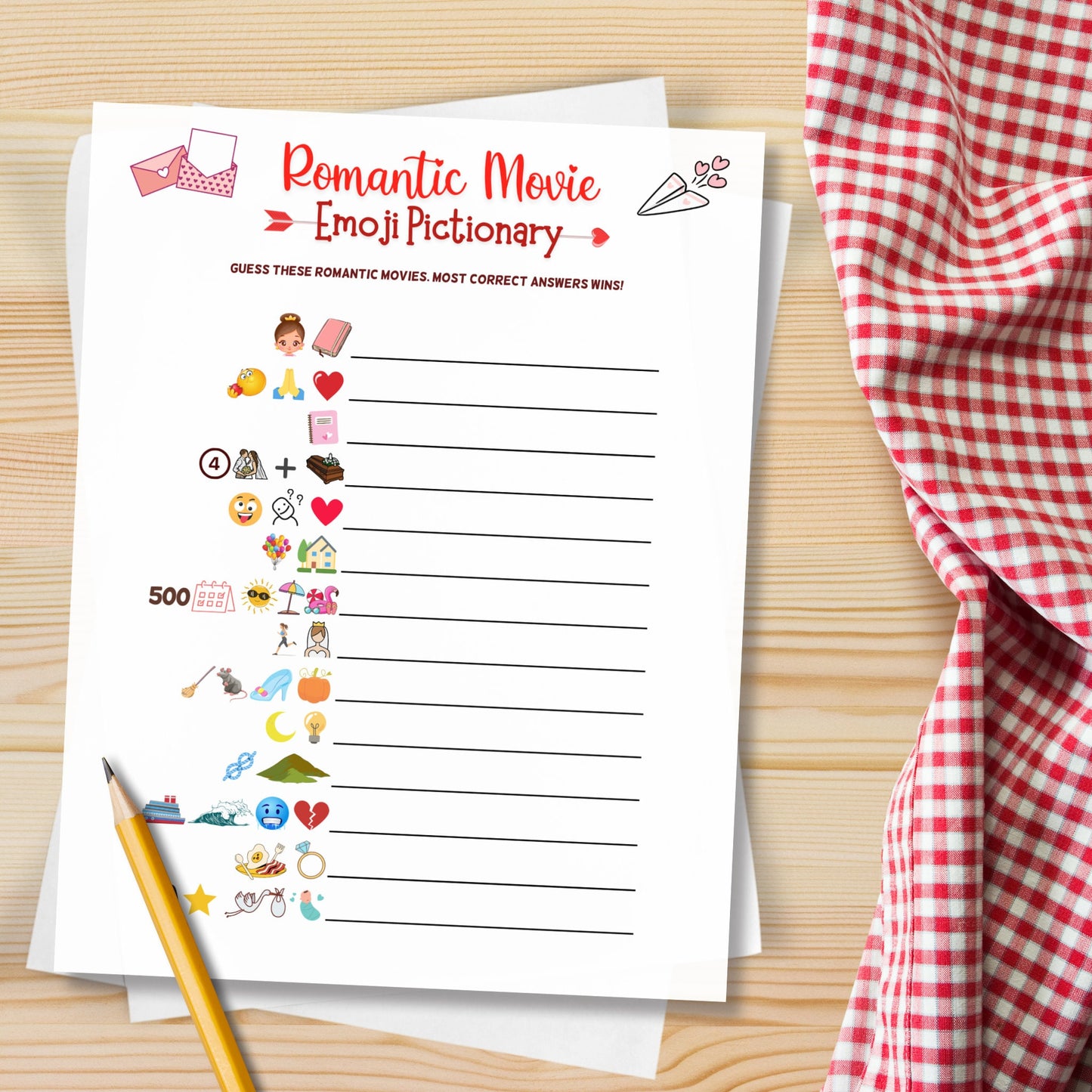 Valentine's Day Emoji Pictionary Game Bundle Printable, Fun Romantic Movie Emoji Game for Adults & Kids, Party Game, Galentines Day Activity