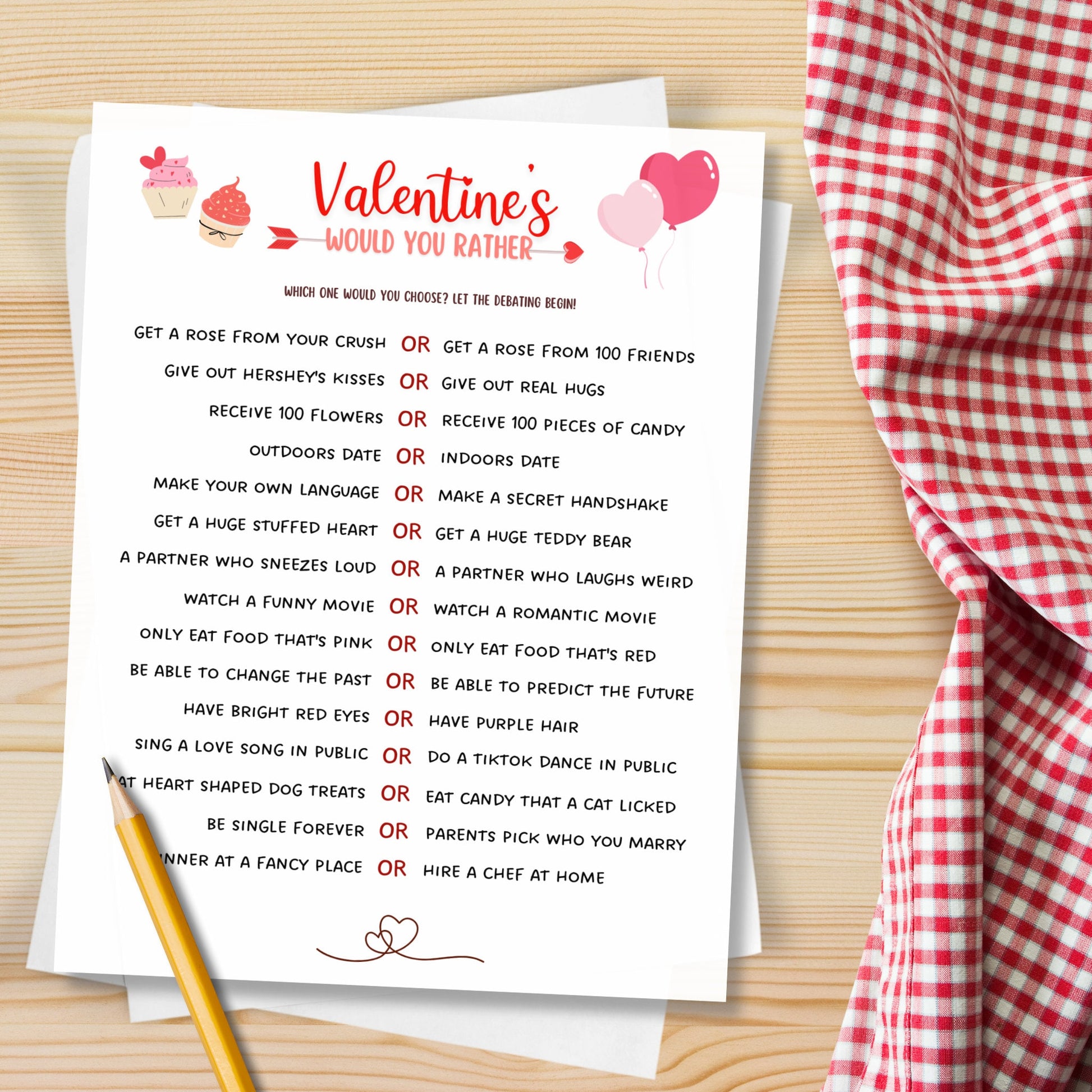 Valentine's Day Would You Rather Game Printable, This or That Game, Galentine's Day Fun Party Game, Valentines Activity for Adults & Kids