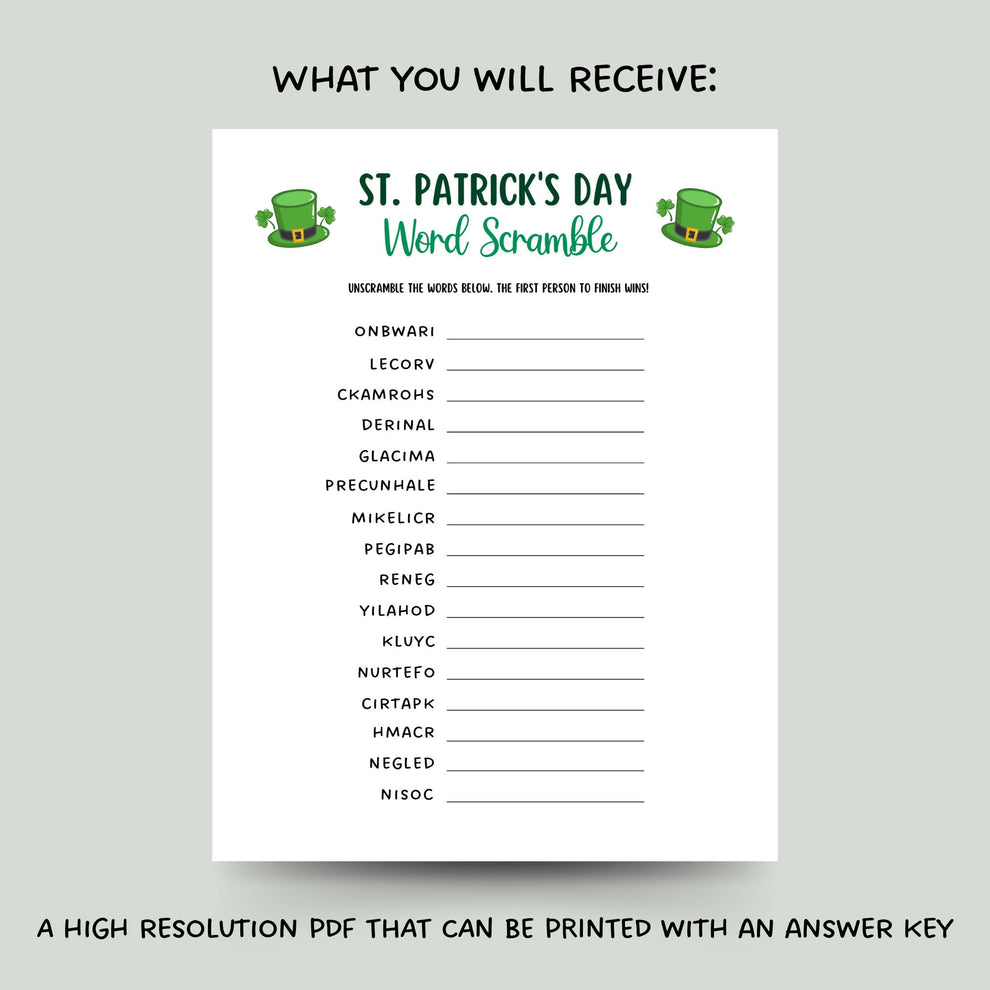 St Patricks Day Word Scramble Game Printable Activity Adults & Kids ...