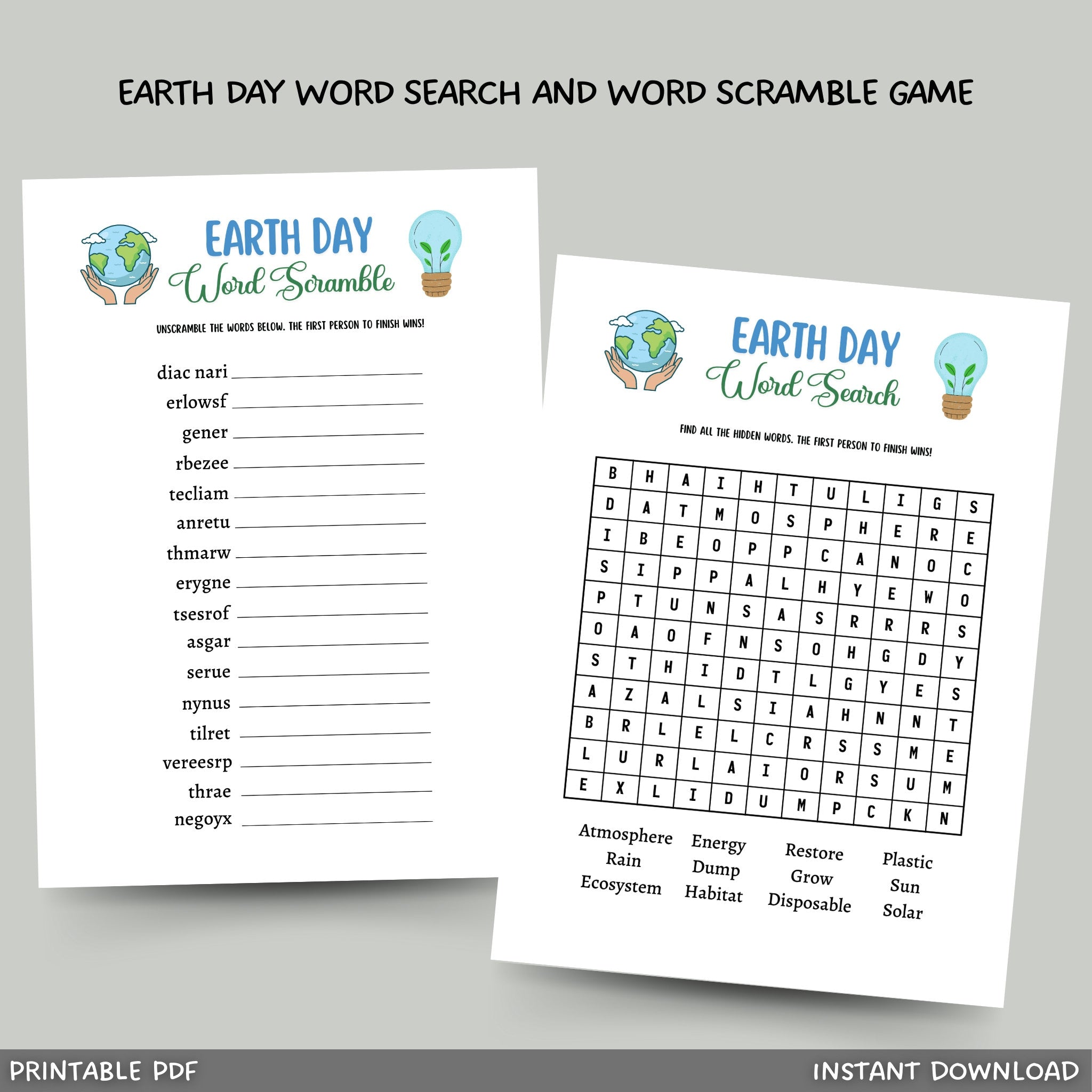 Earth Day Word Search & Word Scramble Game Printable Activity for Kids ...