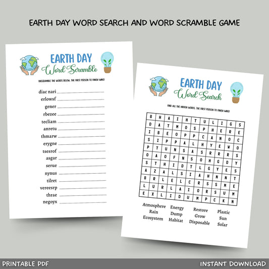 Earth Day Games Printable, Environmental Activity Word Search & Word Scramble, Party Game for Kids And Adults, Family Game, Classroom Game