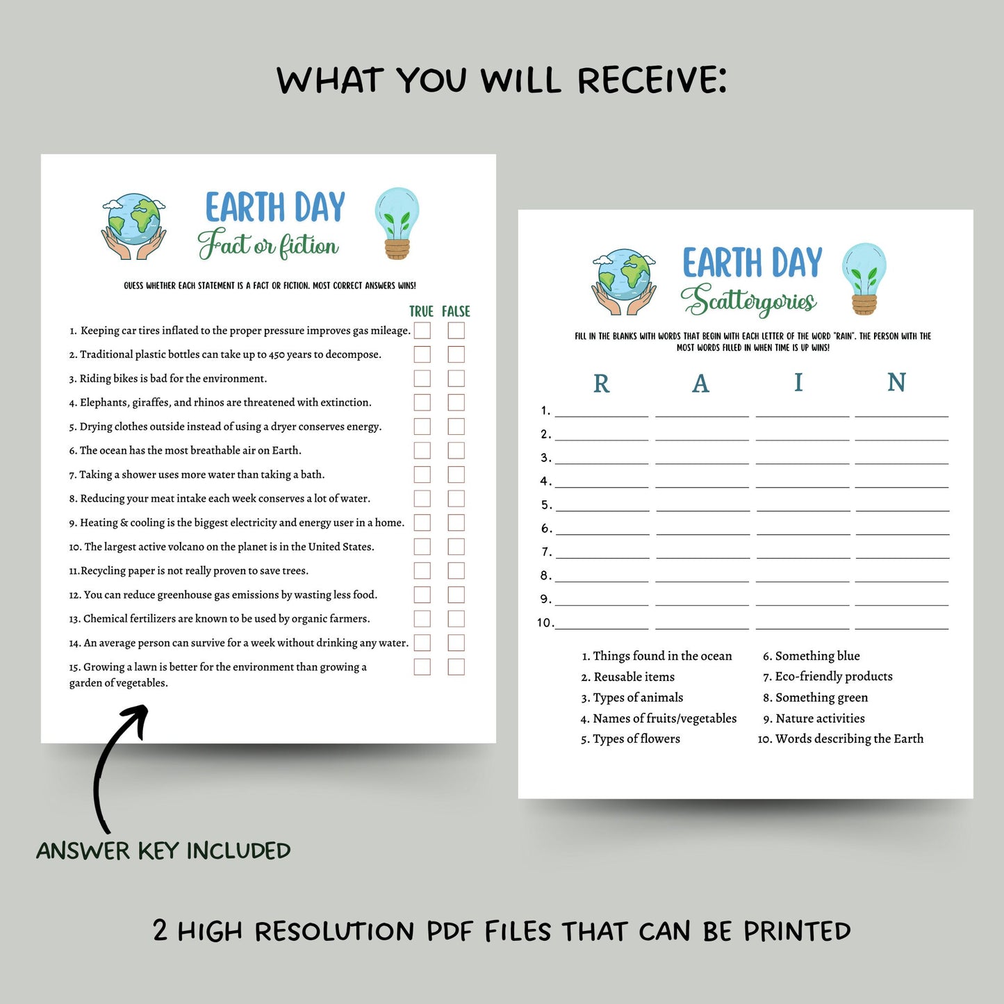 Earth Day Games Printable, Environmental Activity Trivia, Scattergories Party Game for Kids And Adults, Family Game, Classroom Lesson Game