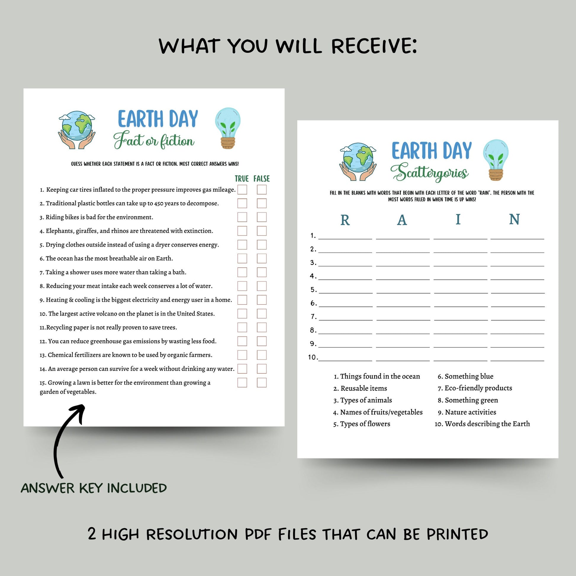 Earth Day Games Printable, Environmental Activity Trivia, Scattergories Party Game for Kids And Adults, Family Game, Classroom Lesson Game