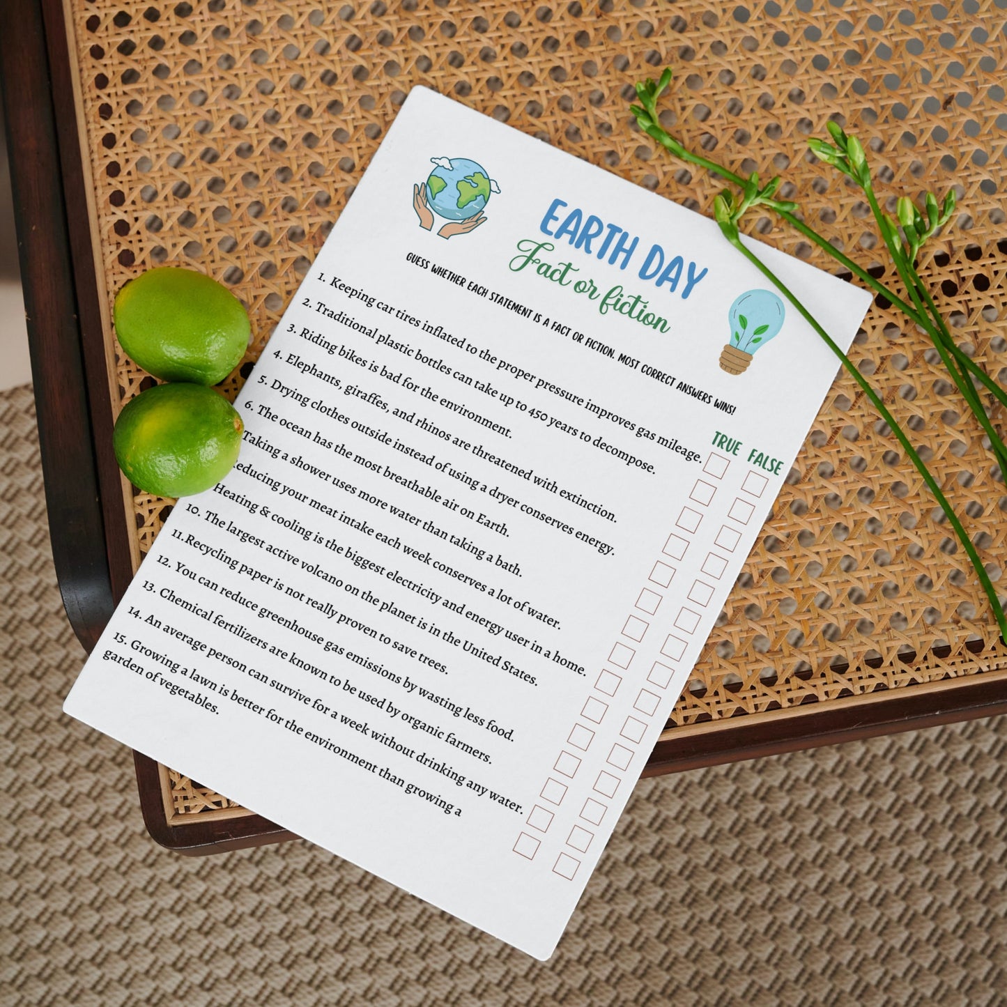Earth Day Games Printable, Environmental Activity Trivia, Scattergories Party Game for Kids And Adults, Family Game, Classroom Lesson Game