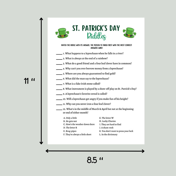 St Patricks Day Riddles Game Printable Activity Adults & Kids ...