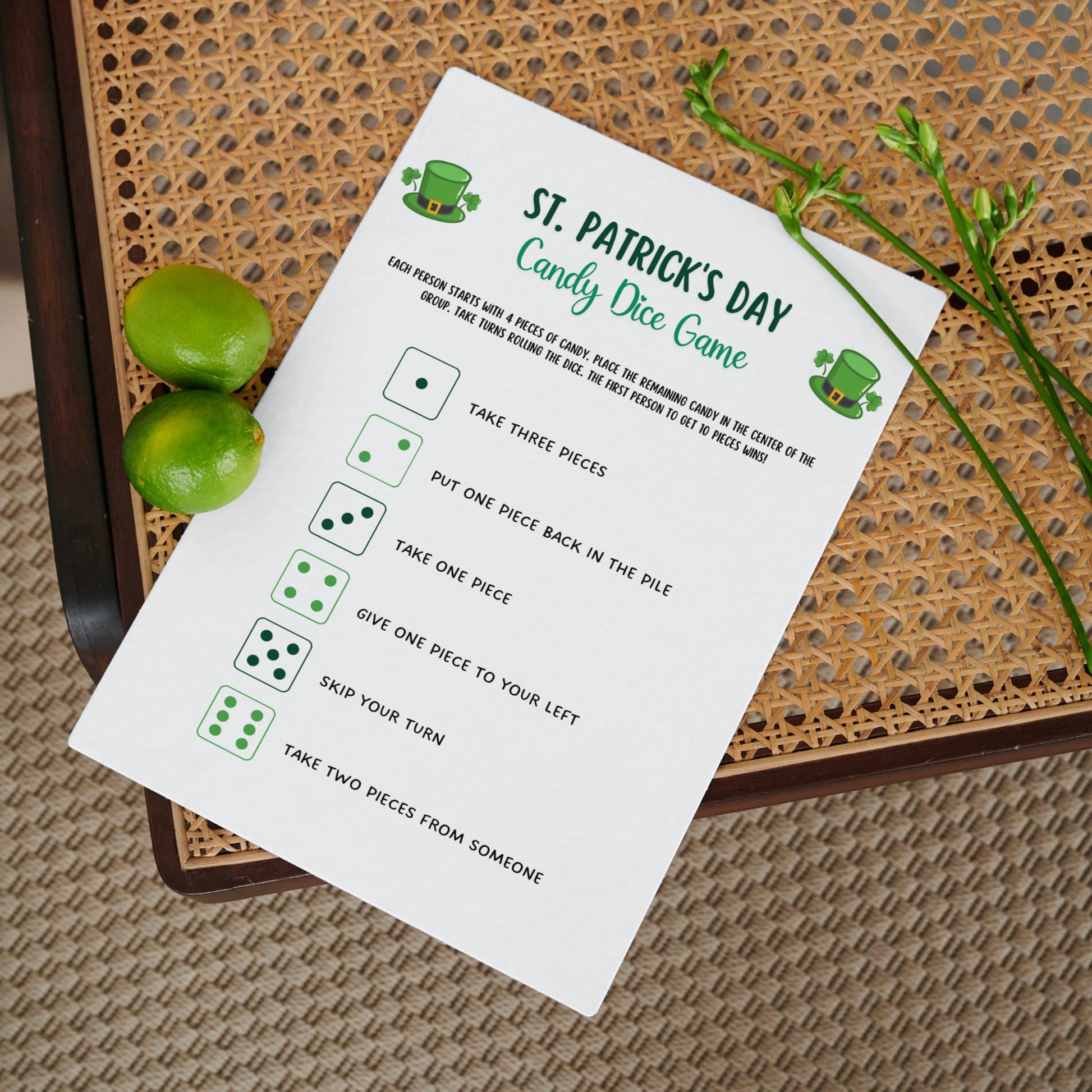 St Patrick's Day Candy Dice Game Printable, St Patty's Day Party Games for Kids, St Paddy's Day Classroom Game, Fun Activity Kids And Adults