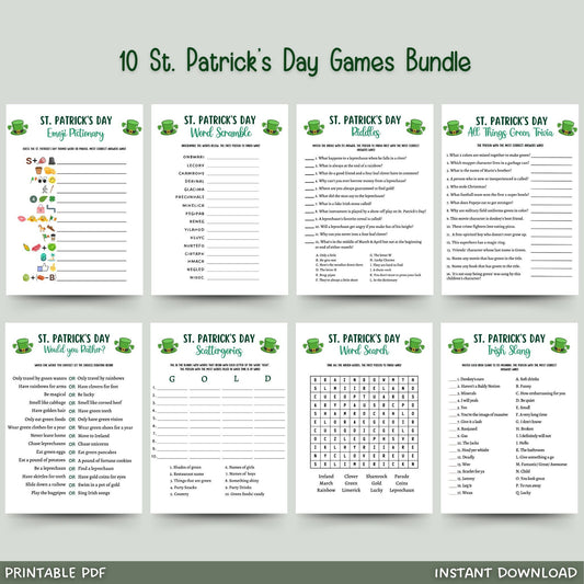 St Patrick's Day Game Bundle Printable, Fun Irish Games, St. Paddys Party Game, St. Pattys Games for Kids & Adults, St. Pats Classroom Games
