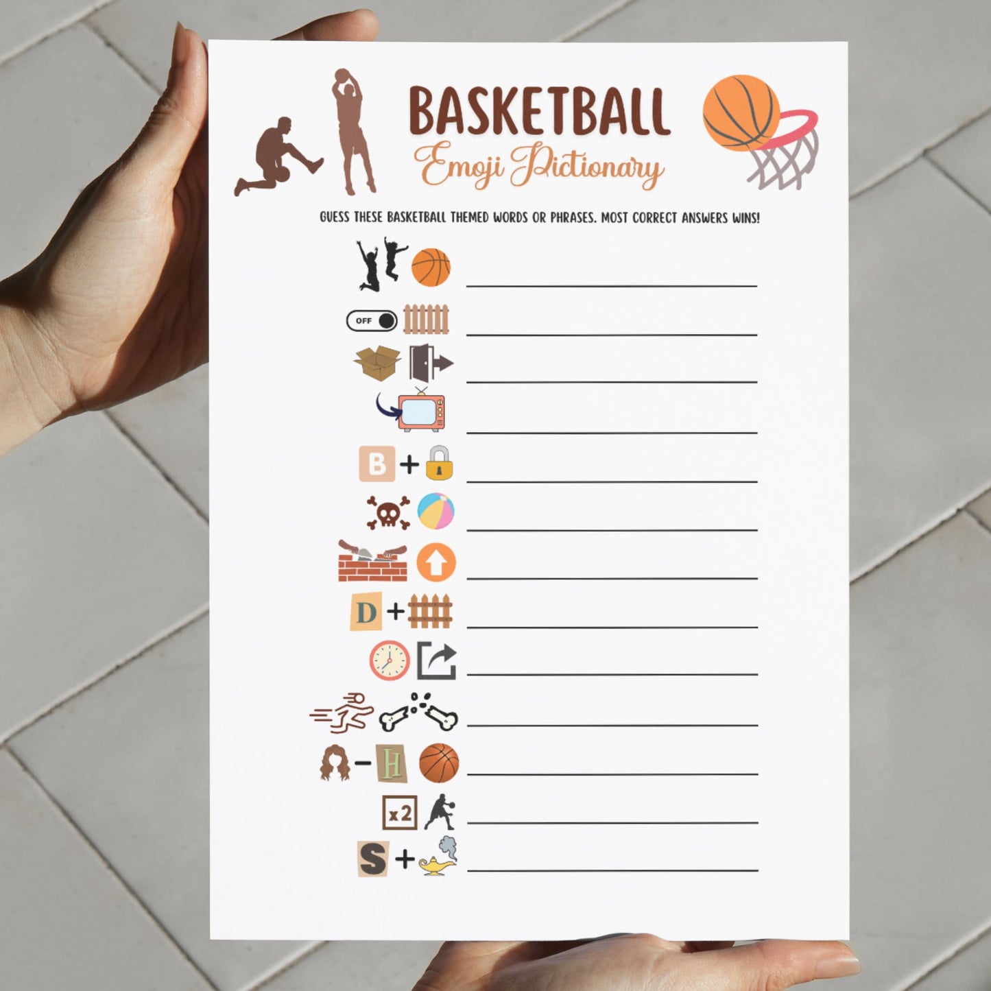 Basketball Emoji Pictionary Game Printable, Basketball Party Game, Office Party Game, Activity For Kids and Adults, Classroom Games