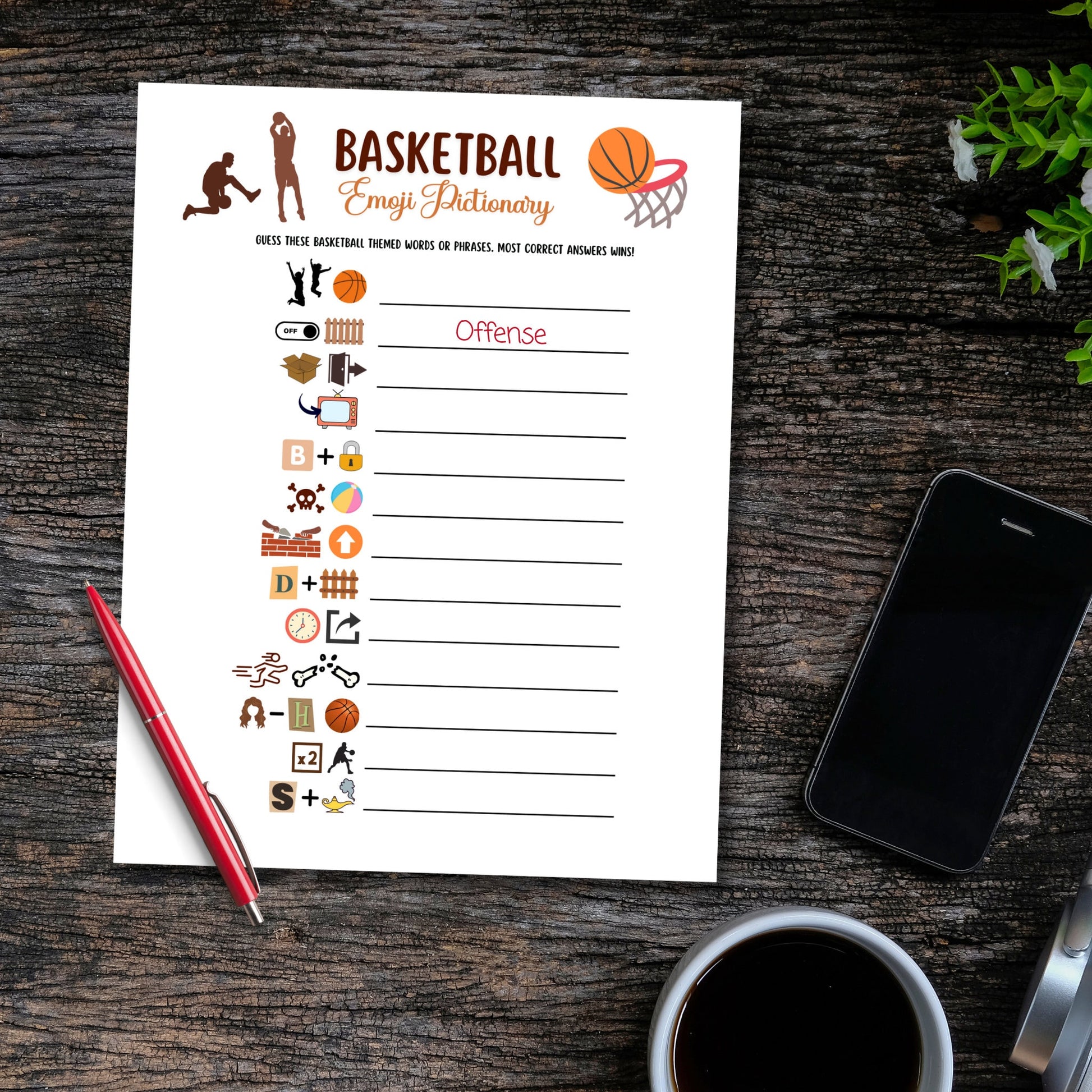 Basketball Emoji Pictionary Game Printable, Basketball Party Game, Office Party Game, Activity For Kids and Adults, Classroom Games