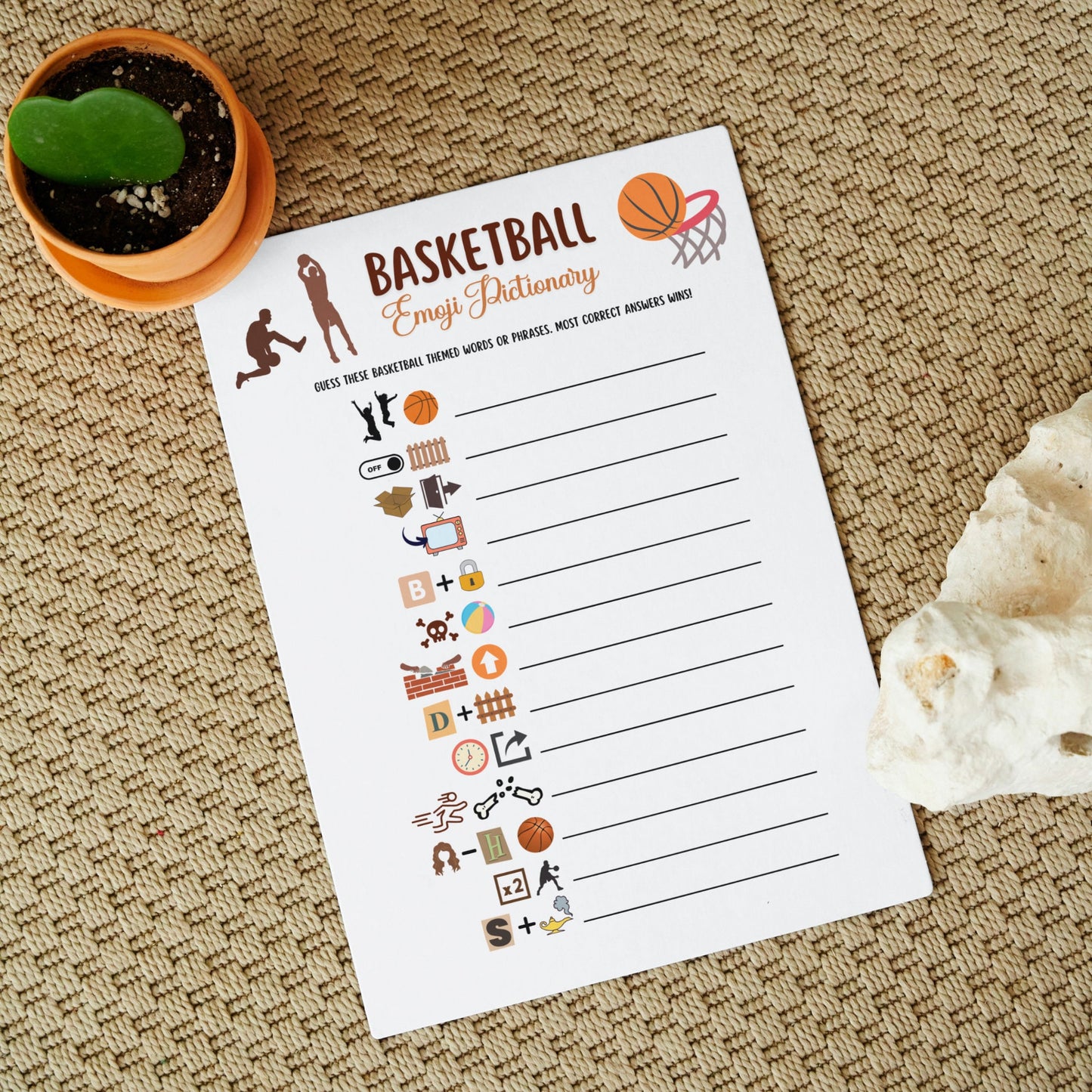 Basketball Emoji Pictionary Game Printable, Basketball Party Game, Office Party Game, Activity For Kids and Adults, Classroom Games