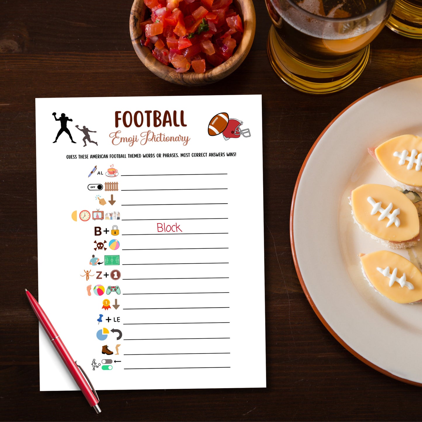 Football Emoji Pictionary Game Printable, Football Party Game, Office Party Game, Activity For Kids and Adults, Classroom Games