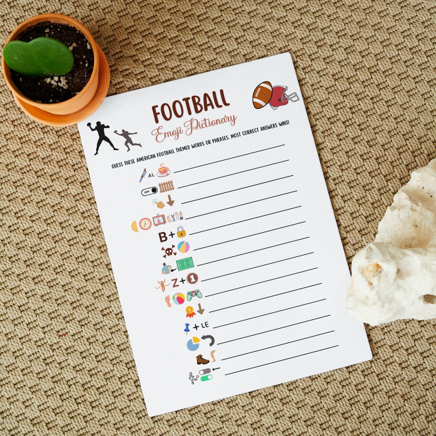 Football Emoji Pictionary Game Printable, Football Party Game, Office Party Game, Activity For Kids and Adults, Classroom Games