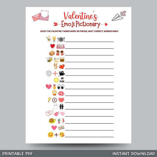 Valentine's Day Emoji Pictionary Game Printable, Fun Emoji Game for Adults & Kids, Party Game, Galentines Day Game, Valentines Day Activity