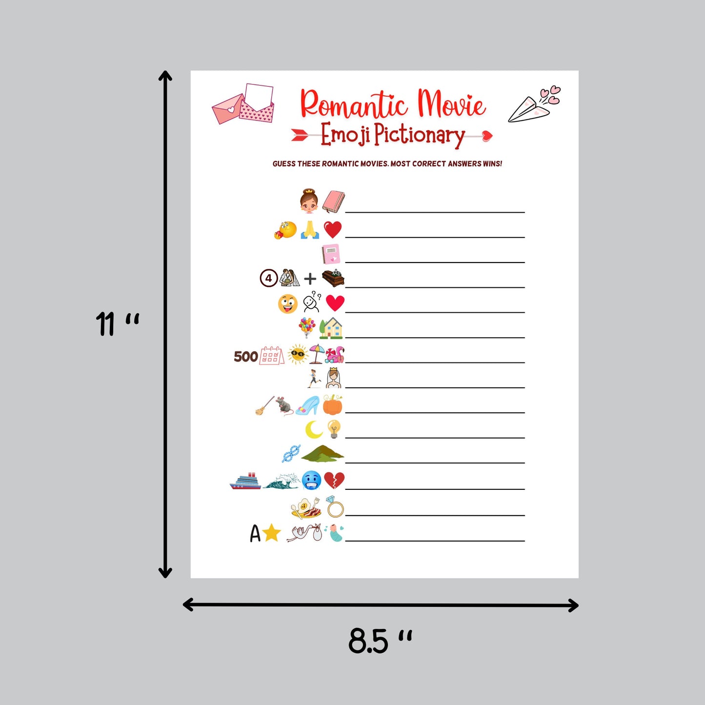Valentine's Day Romantic Movie Emoji Pictionary Game Printable Activity, Fun Emoji Game Adults & Kids, Party Game, Galentines Day Games