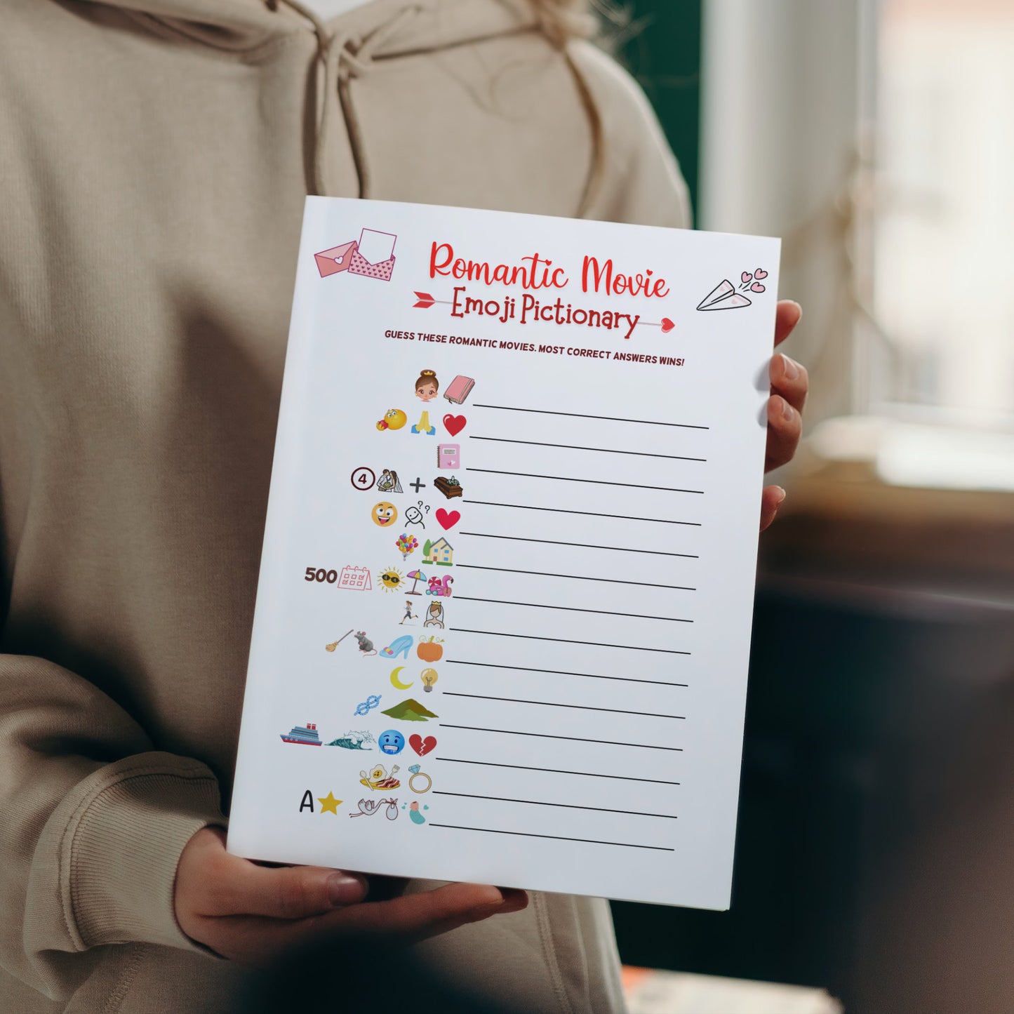 Valentine's Day Romantic Movie Emoji Pictionary Game Printable Activity, Fun Emoji Game Adults & Kids, Party Game, Galentines Day Games