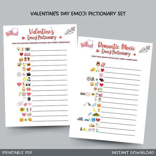 Valentine's Day Emoji Pictionary Game Bundle Printable, Fun Romantic Movie Emoji Game for Adults & Kids, Party Game, Galentines Day Activity