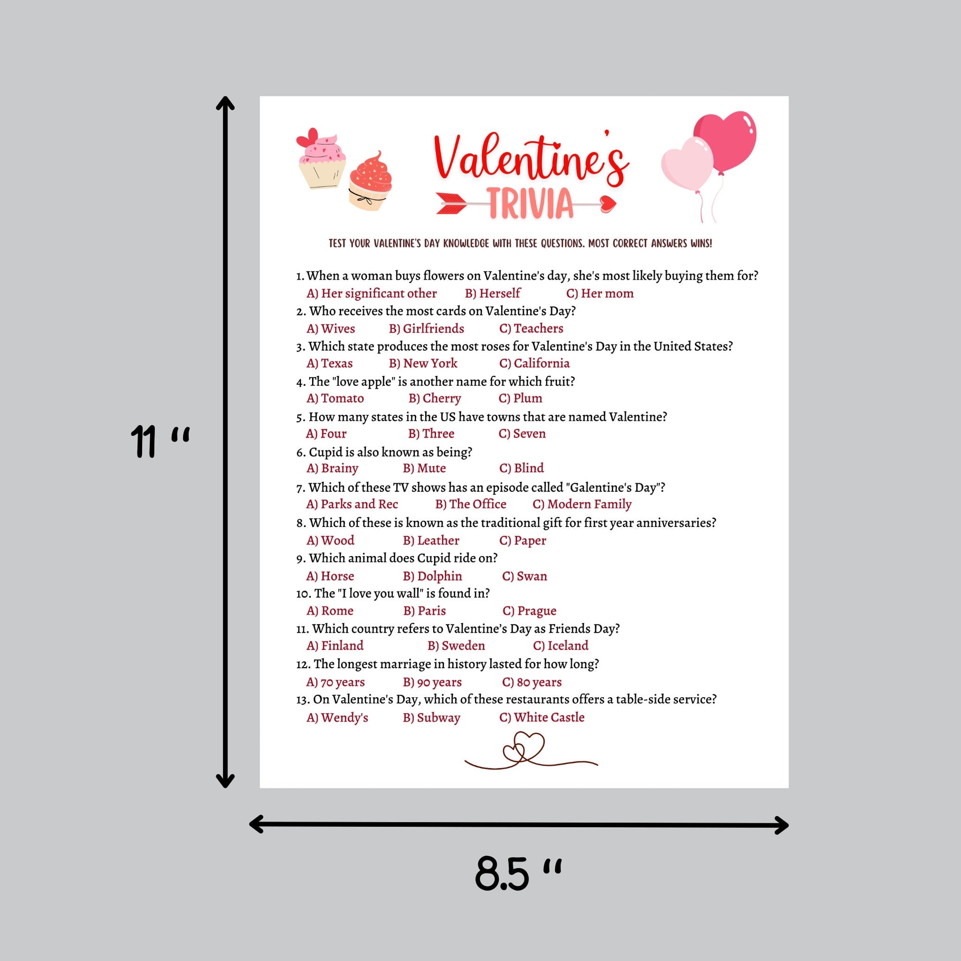 Valentine's Day Trivia Game Printable, Galentines Day Party Game, Valentines Day Activity, Fun Game for Adults, Valentine Trivia Family Game