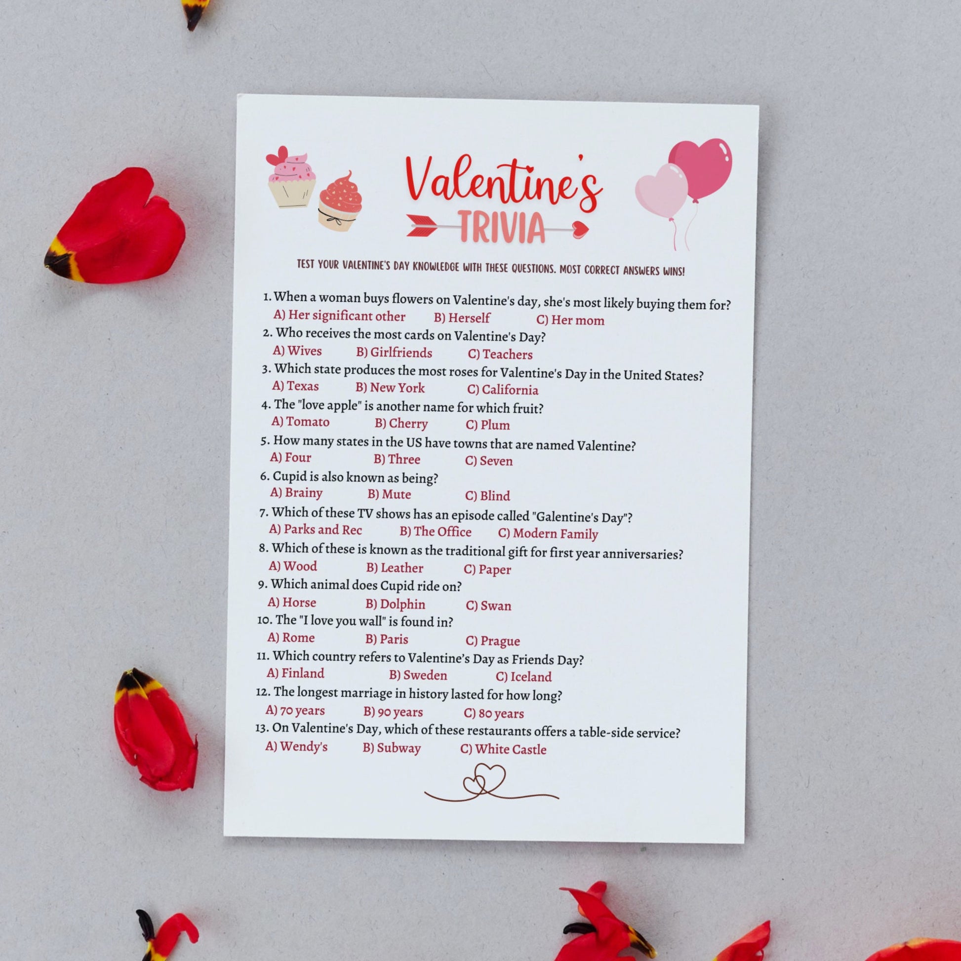 Valentine's Day Trivia Game Printable, Galentines Day Party Game, Valentines Day Activity, Fun Game for Adults, Valentine Trivia Family Game