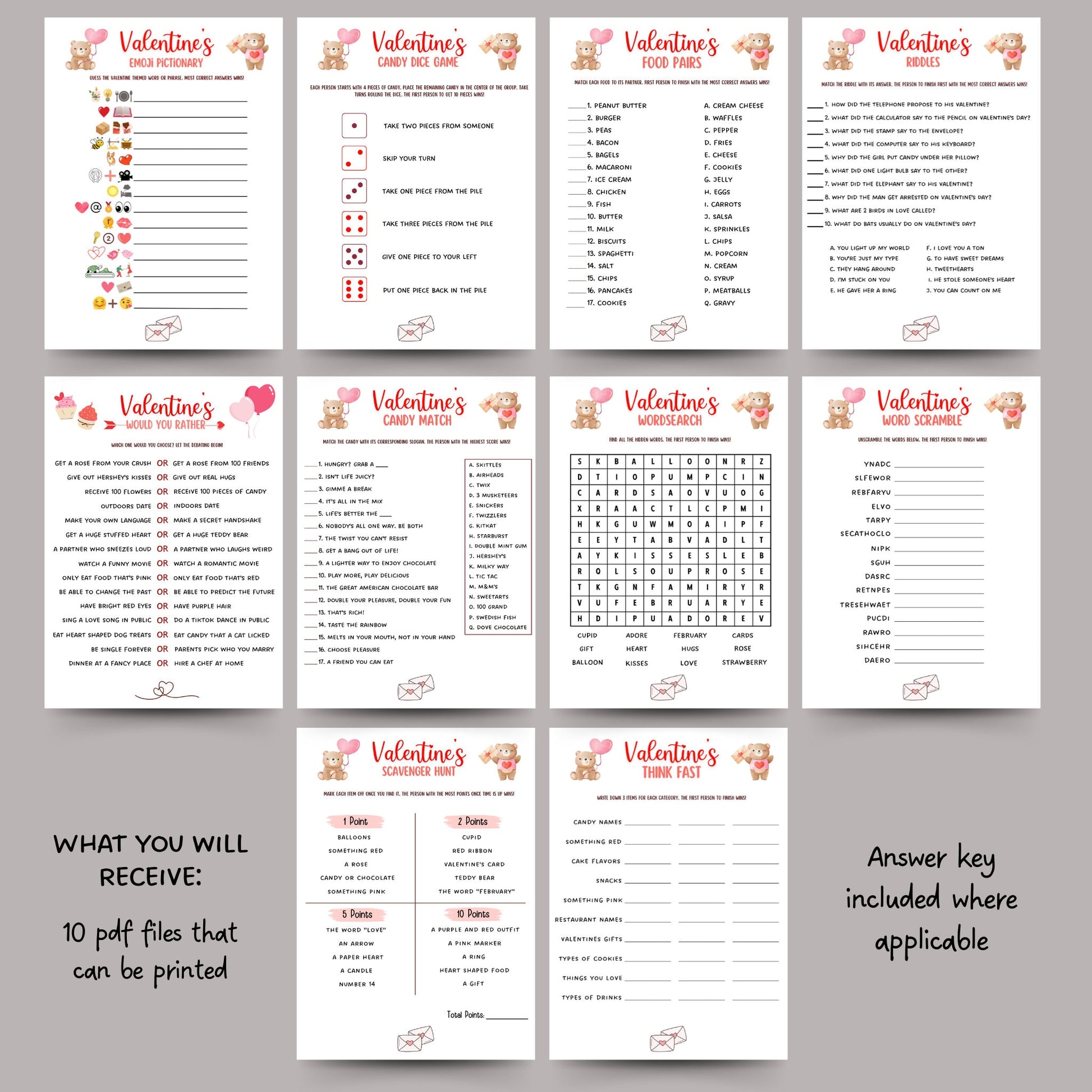 Valentine's Day Game Bundle For Kids Printable, Valentines Kid Games, Fun Family Games, Valentines Party Games, Valentine Classroom Activity