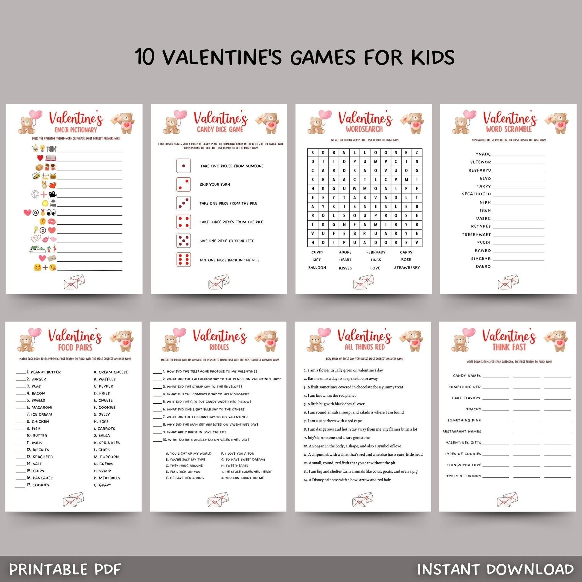 Valentine's Day Game Bundle For Kids Printable, Valentines Kid Games, Fun Family Games, Valentines Party Games, Valentine Classroom Activity