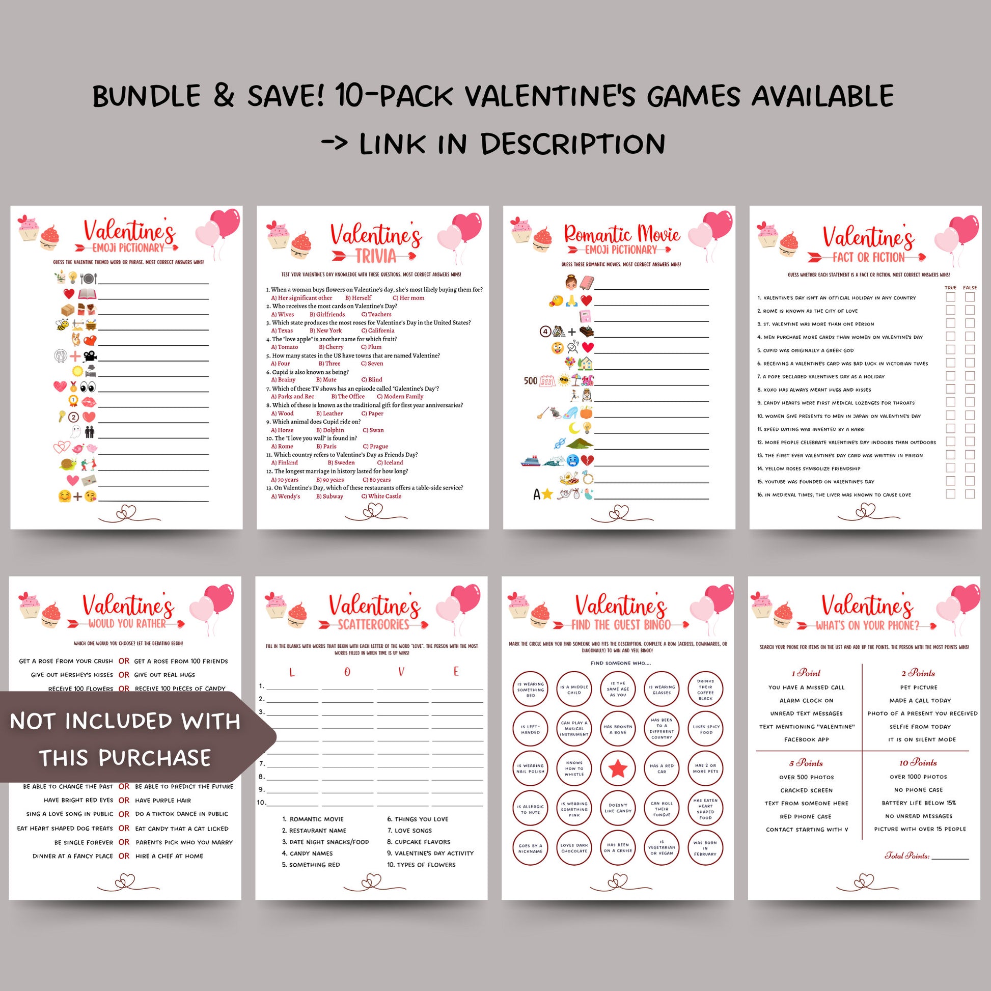 Valentine's Day Fact or Fiction Game Printable, Valentines Game True or False Trivia, Galentines Day Game, Party Game Activity, Adults/Kids