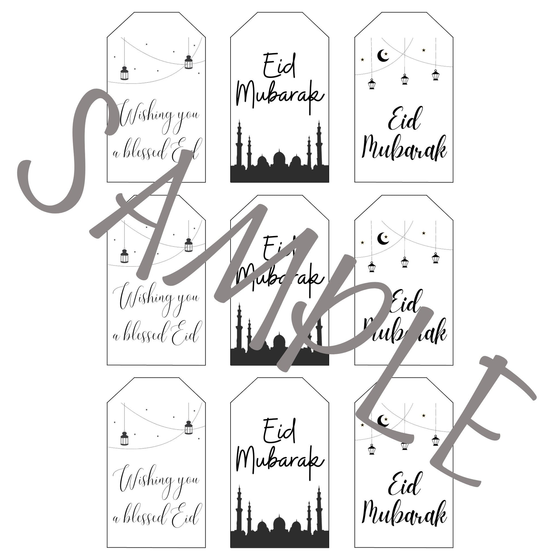 Eid Mubarak Gift Tags, Printable Gift Tag, Eid Decoration, Instant Digital Download, 9 Printable Tags, Modern Gift Tag, Ramadan Kareem Decor