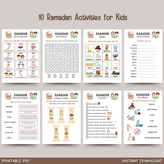 Ramadan Activity for Kids Printable, Eid Activities, Kids Ramadan Printables, 10 Pack Bundle, Muslim Islamic Printable Activity for Children