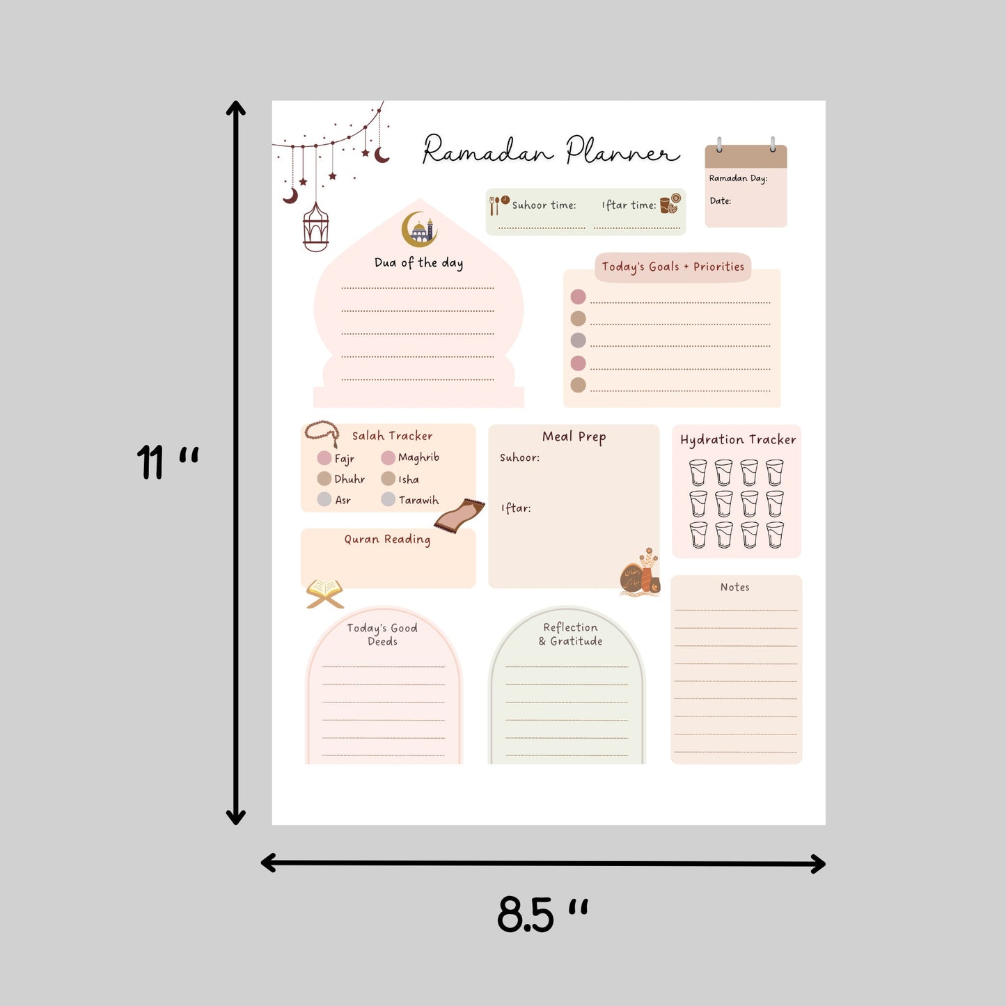 Ramadan Daily Planner Printable, 2023 Ramadan Tracker PDF, Islamic Digital Planner, Prayer Tracker, Meal Planner, Ramadan Journal