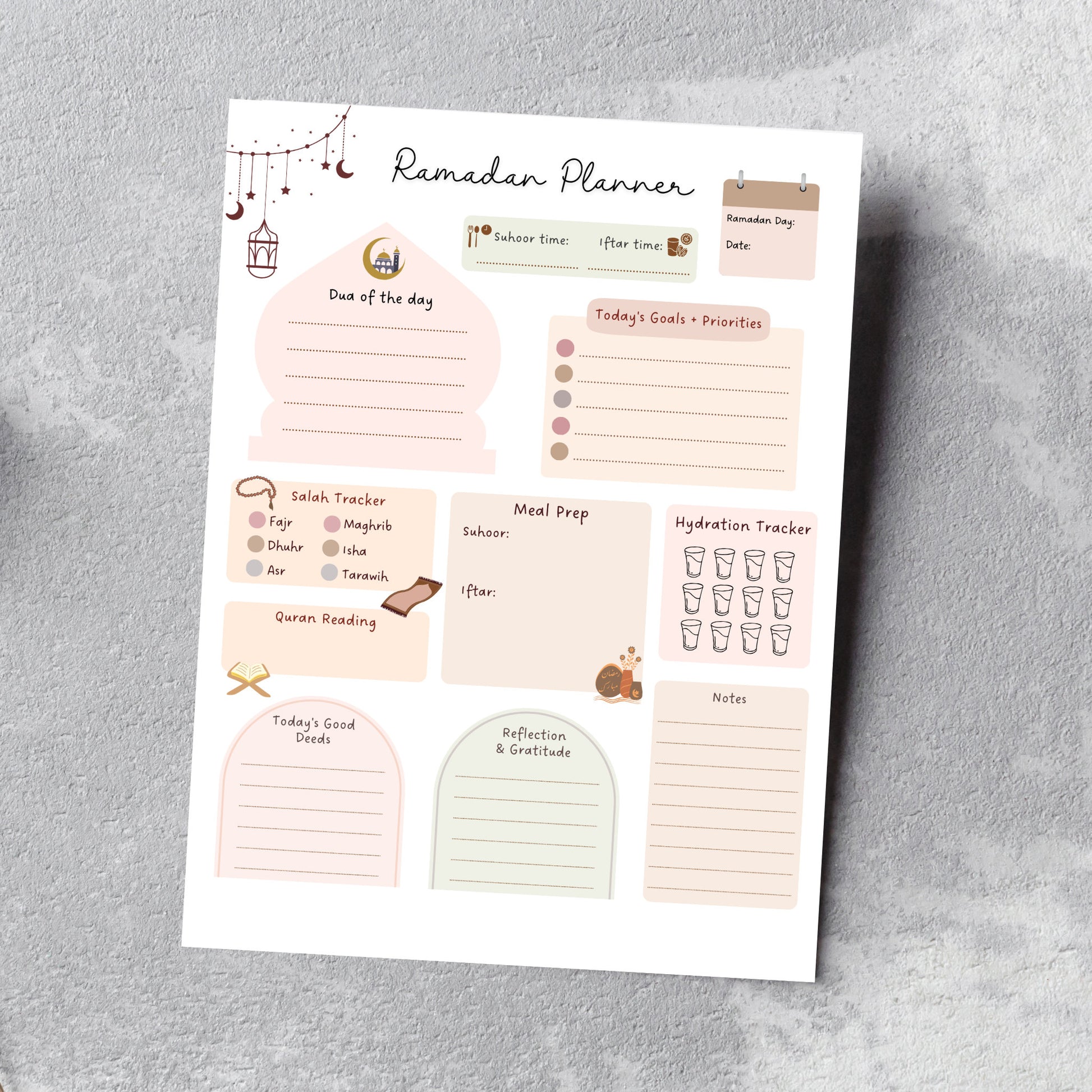 Ramadan Daily Planner Printable, 2023 Ramadan Tracker PDF, Islamic Digital Planner, Prayer Tracker, Meal Planner, Ramadan Journal