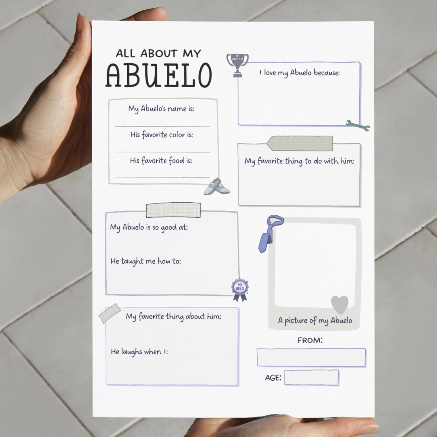 All About My Grandpa Abuelo Printable, Father’s Day Questionnaire, Grandparent’s Day Gift Ideas, Personalized Birthday Gift from Grandkids
