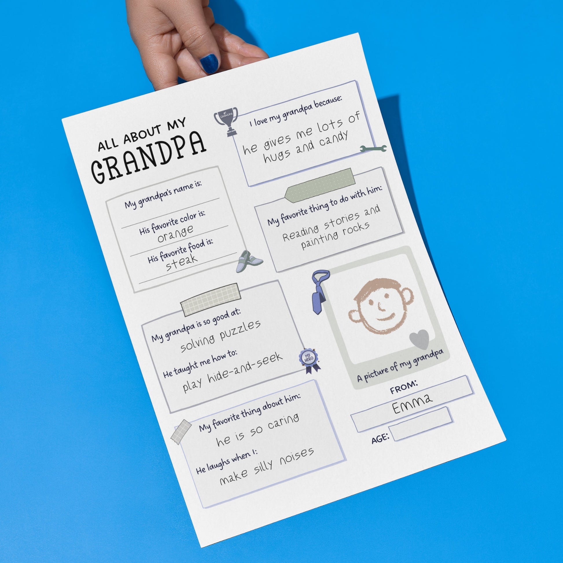 All About My Grandpa Abuelo Printable, Father’s Day Questionnaire, Grandparent’s Day Gift Ideas, Personalized Birthday Gift from Grandkids