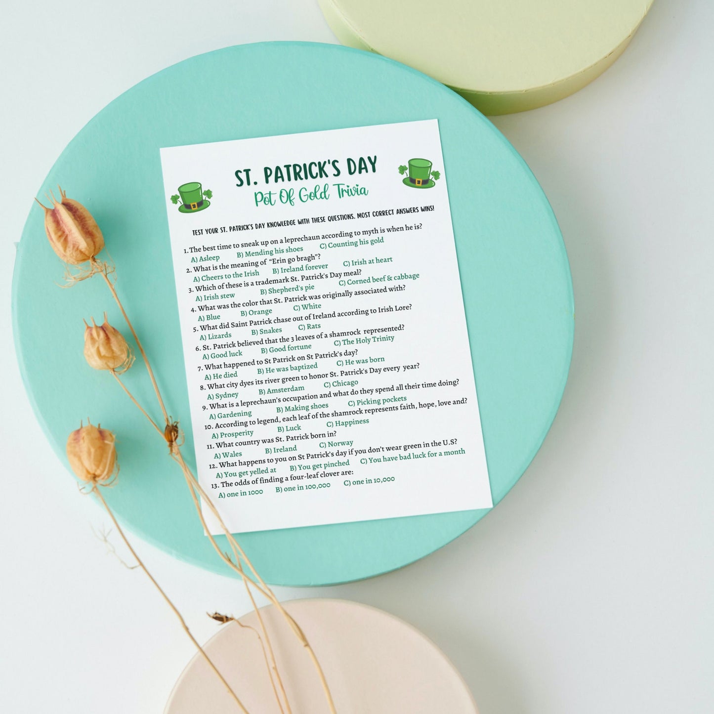 St Patrick's Day Trivia Game Printable, St Patricks Day Games, St Paddys Day Party Game, St Pattys Day Adult Trivia Game, Classroom Games