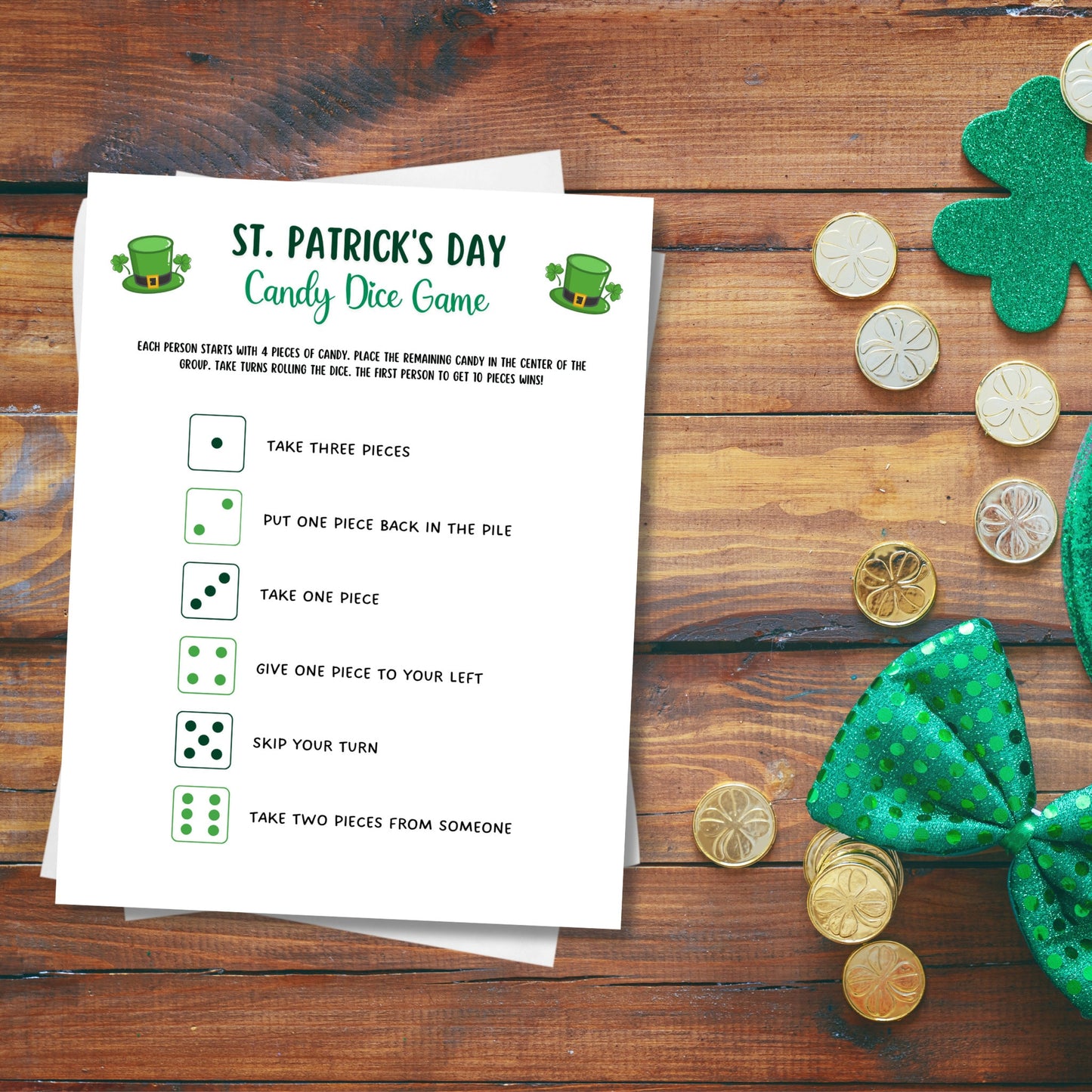 St Patrick's Day Candy Dice Game Printable, St Patty's Day Party Games for Kids, St Paddy's Day Classroom Game, Fun Activity Kids And Adults