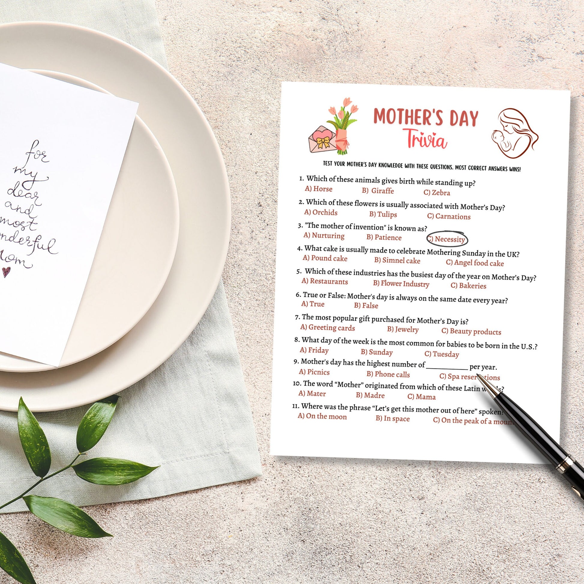 Mother's Day Trivia Game Printable, Mothers Day Party Game, True or False Quiz, Mother's Day Activity Kids And Adults, Family Group Game