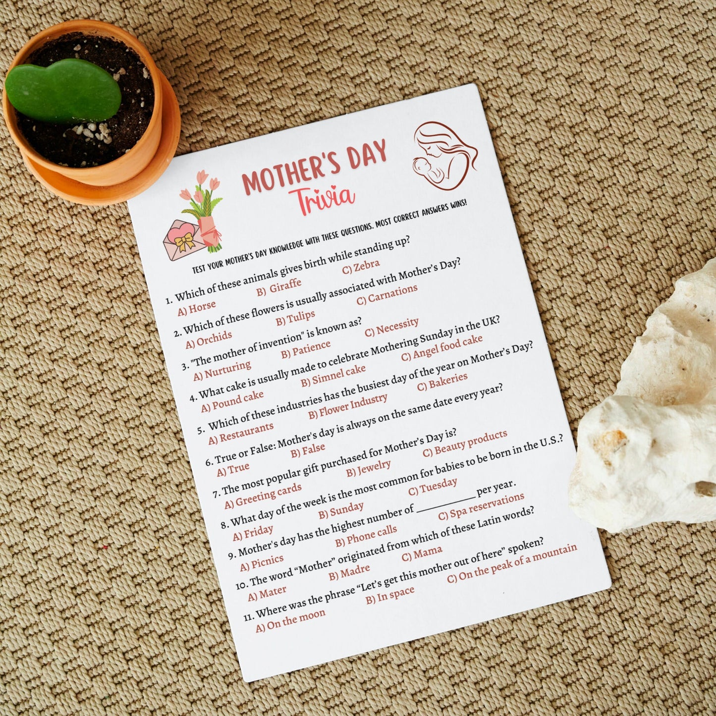 Mother's Day Trivia Game Printable, Mothers Day Party Game, True or False Quiz, Mother's Day Activity Kids And Adults, Family Group Game