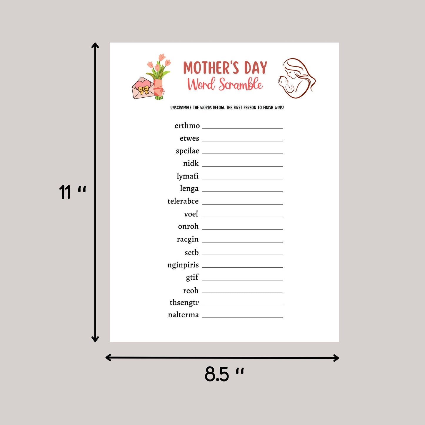 Mother's Day Game Printable, Mothers Day Game for Kids and Adults, Party Games, Family Games Night, Classroom Games, Mothering Sunday Games