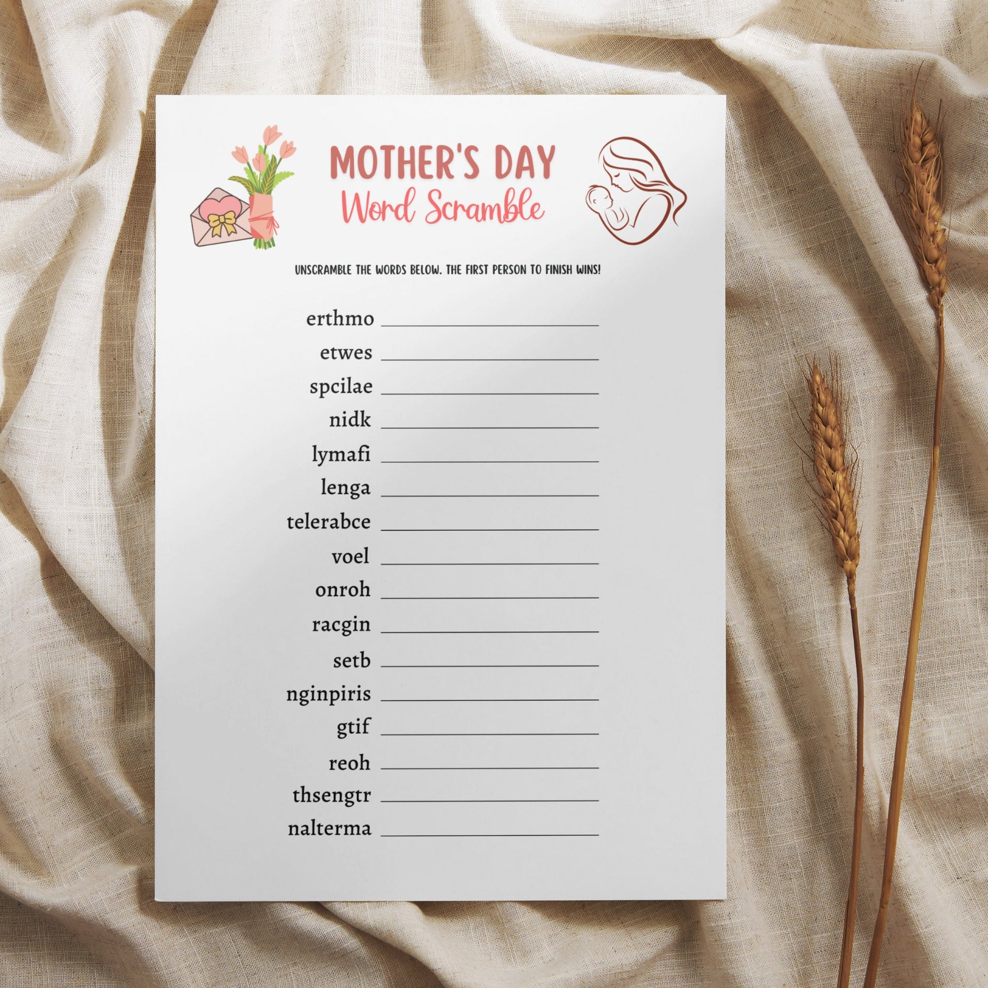 Mother's Day Game Printable, Mothers Day Game for Kids and Adults, Party Games, Family Games Night, Classroom Games, Mothering Sunday Games