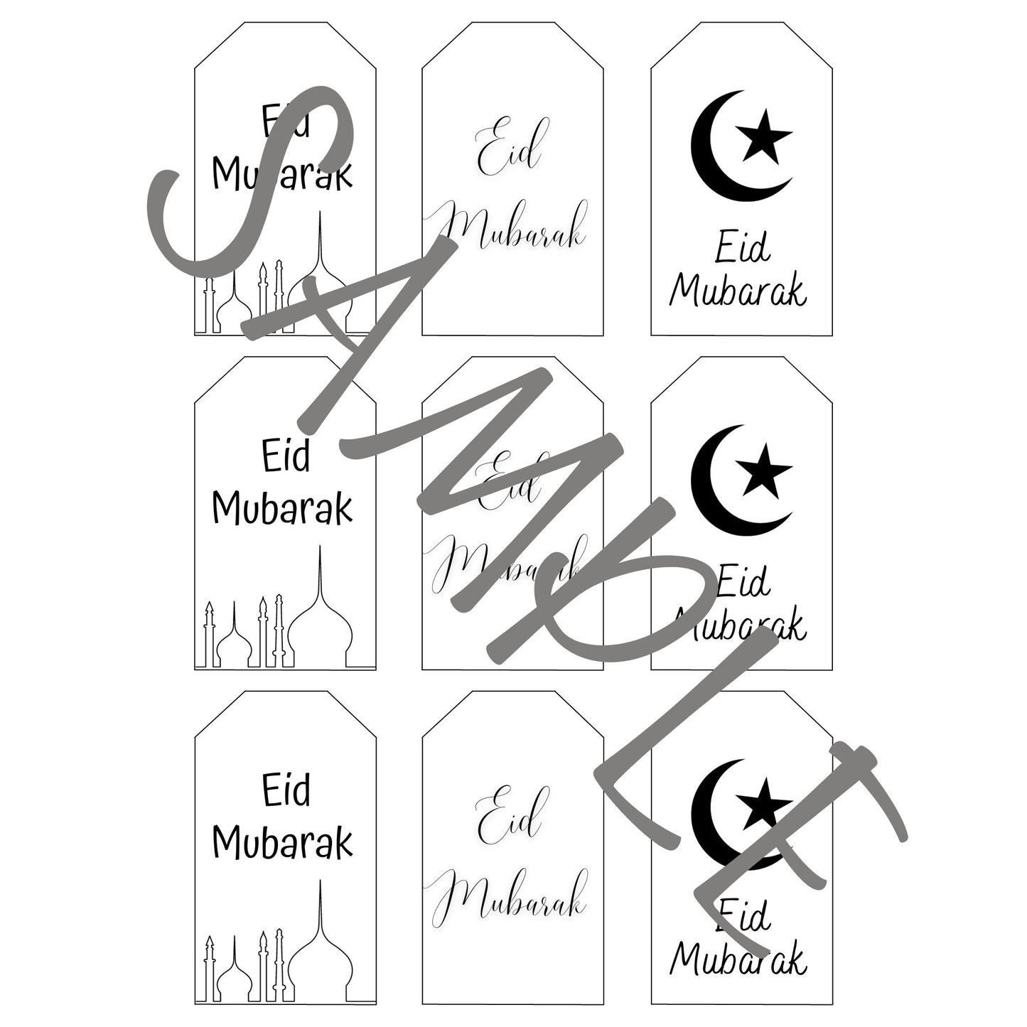 Eid Mubarak Gift Tag, Instant Digital Download, Printable Gift Tag, Eid Decoration, Modern Gift Tag, 9 Printable Tags, Ramadan Kareem Decor