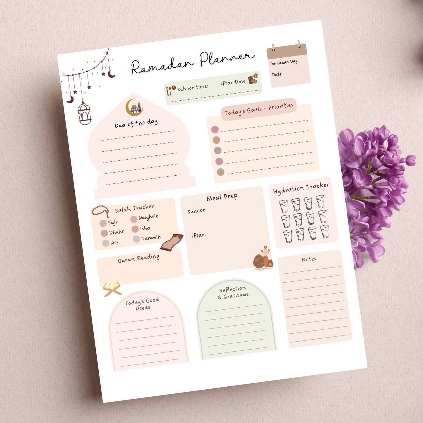 Ramadan Daily Planner Printable, 2023 Ramadan Tracker PDF, Islamic Digital Planner, Prayer Tracker, Meal Planner, Ramadan Journal