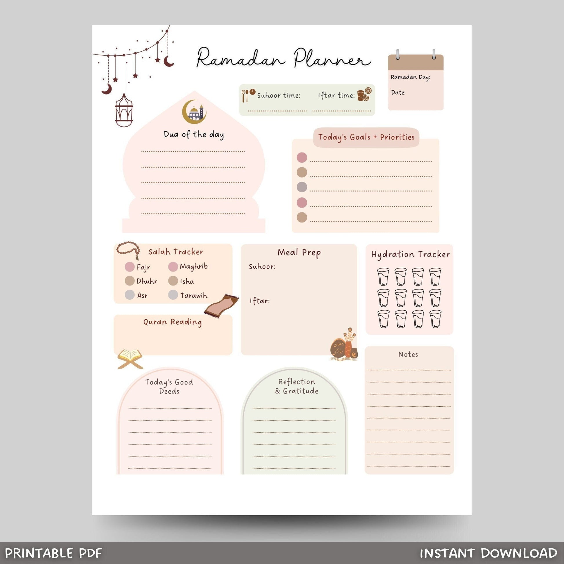 Ramadan Daily Planner Printable, 2023 Ramadan Tracker PDF, Islamic Digital Planner, Prayer Tracker, Meal Planner, Ramadan Journal