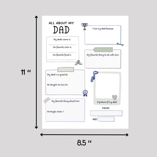 All About My Dad Printable, Fathers Day Questionnaire Gift Idea from K ...