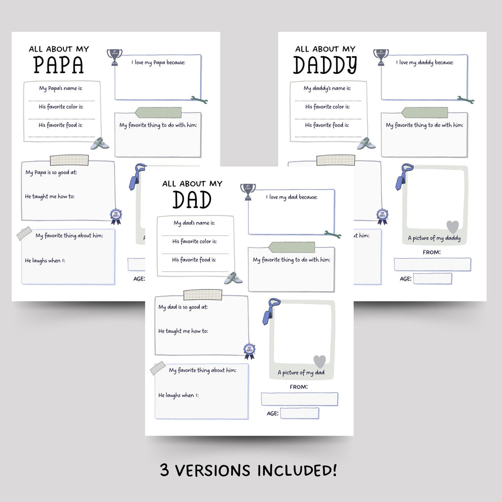 All About My Dad Printable, Fathers Day Questionnaire Gift Idea from K ...