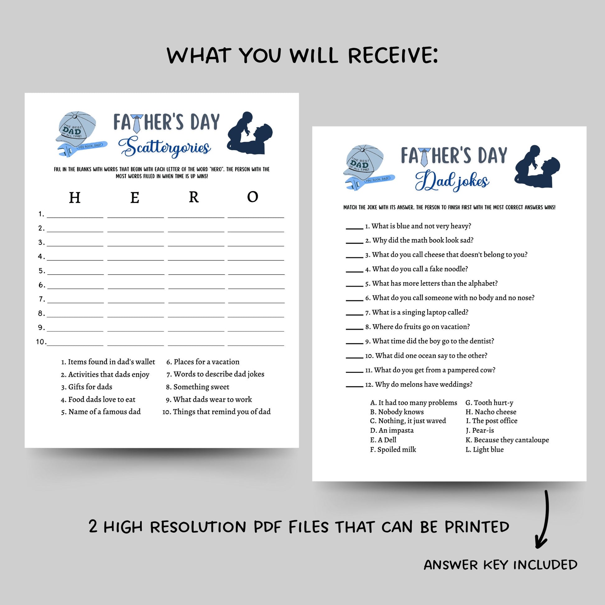 Father's Day Games Printable, Dad Jokes, Fathers Day Ideas, Fun Party Games, Activity For Kids & Adults, Family Group Game, Classroom Game