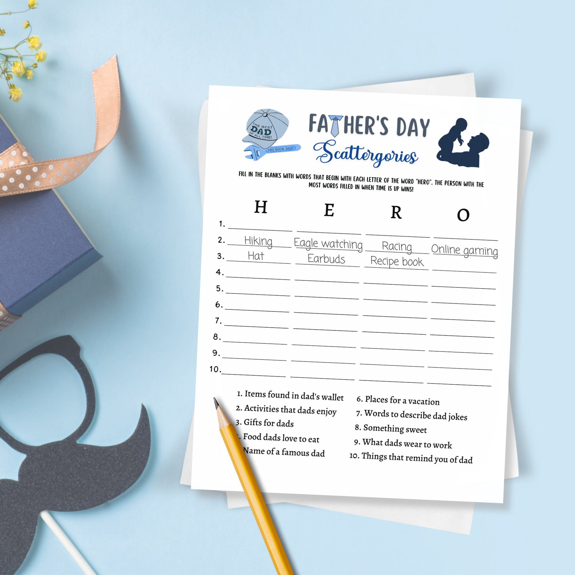 Father's Day Games Printable, Dad Jokes, Fathers Day Ideas, Fun Party Games, Activity For Kids & Adults, Family Group Game, Classroom Game
