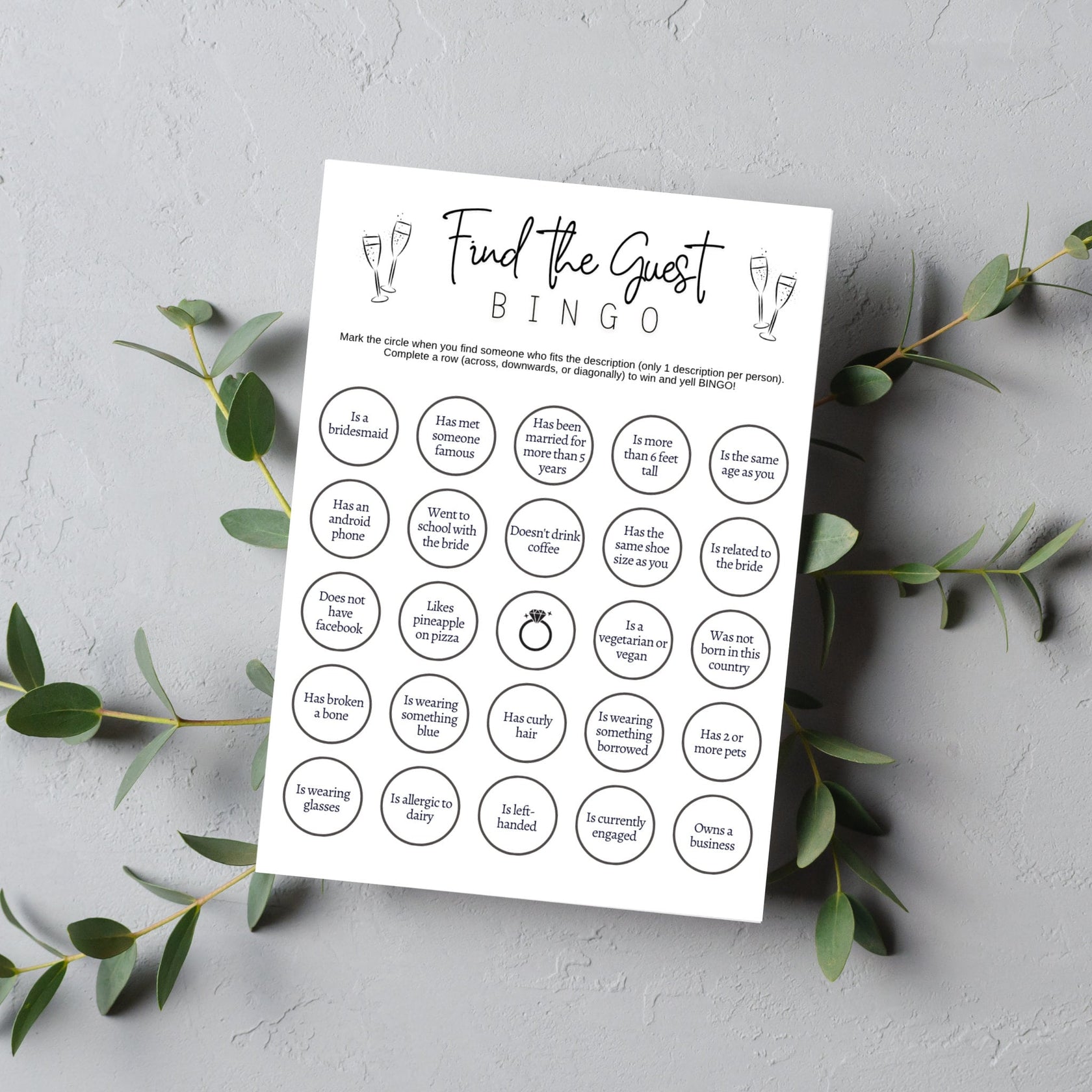 Find the Guest Bingo Game Printable Bridal Shower/ Wedding Party Idea ...
