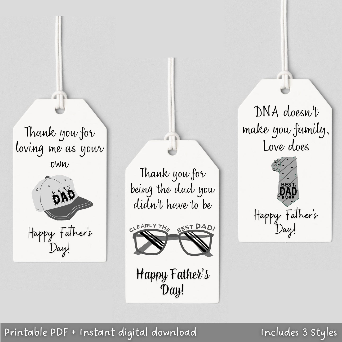 These Fathers Day gift tags for step Dad are printable and an instant digital download! There are 3 different styles. Simply download, print and gift away! These add a perfect finishing touch to your special and thoughtful gift for your step Dad!
